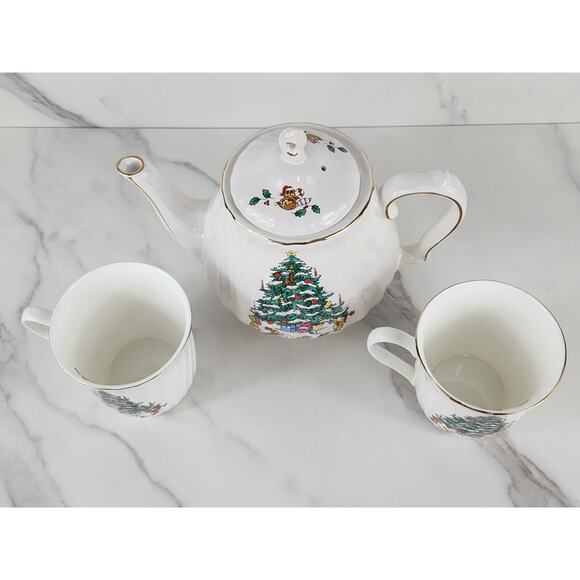 Salem China Christmas Eve Teapot w/ Lid Coffee Mug Teacup 10oz Year 50s x3 Vtg - Picture 15 of 16